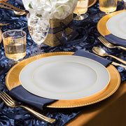 Gray with Gold Organic Round Disposable Plastic Wedding Value Set, SKU 930GGVS20, includes 10.25" dinner plates, 7.5" appetizer plates, 7.25" forks, 8" knives, 6.25" spoons, and 4.5" cups