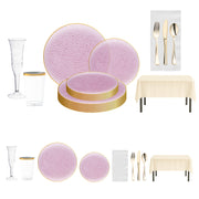 Guests celebrated milestones with Fearless Pink Party Bundle dinner plates and gold utensils on ivory linens