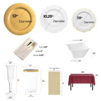 Guests dining on white with gold salad plates and gold flatware from The To Have And To Hold Package during a formal celebration