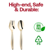 Heavy-duty gold plastic serving utensils, 9.75 inches, pack of 60, a chic alternative to metal flatware, BPA-free