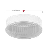 Heavyweight 12" black catering tray with snap-on lid supports fruit, cheese, and snacks for transport between kitchen and venue