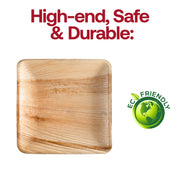 High-end square palm leaf disposable plates, 10-inch size, durable, food-safe, and biodegradable