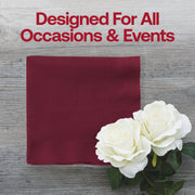 High-quality burgundy red paper beverage napkins, 10" x 10", durable and absorbent, adding a refined touch to any drink service.