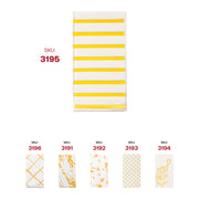 High-quality white paper dinner napkins with gold stripes, item SKU 3195, ideal for elegant event hosting