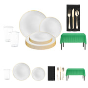 Host a sophisticated game day with the White, Green, and Black disposable dinnerware set.