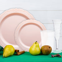 Host glamorous events easily using The Pretty in Pink Package’s stylish dinnerware set with silver-toned finishes