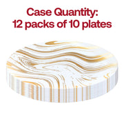 Host glamorous events with 10.25" white dinner plates featuring modern gold wave accent design