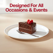 Huge 16" white disposable serving platters with fresh fruit and artisan bread, perfect for large-scale buffet stations and breakfast catering.
