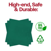 Hunter green paper beverage napkins, 10" x 10", BPA-free and food-safe, perfect for eco-conscious and stylish drink service
