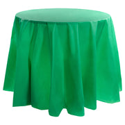 Hunter green round plastic tablecloths, 84-inch diameter, disposable and great for events, picnics, or banquets, case of 96.