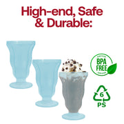Ice cream bar display featuring the Transparent Blue Milkshake Plastic Cups filled with colorful milkshakes and toppings
