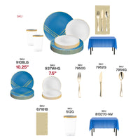 Impress your guests with a regal blue and gold party setup that handles every meal with flair.