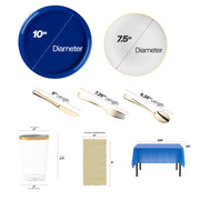 Impress your guests with a regal blue and gold party setup that handles every meal with flair