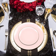 Impress your guests with the Pink with Gold Organic Round Disposable Plastic Wedding Value Set, designed to create a refined and stylish ambiance at any formal gathering