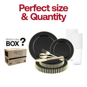 Includes 10" dinner and 7" appetizer plates, 4.5" cups, 8" knives, 7.25" forks, and 6.25" spoons for full-service dining