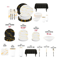 Includes everything from bowls to champagne flutes for 50 or 100 guests.