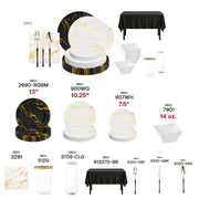 Includes everything from bowls to champagne flutes for 50 or 100 guests