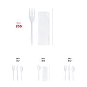 Individually wrapped MW Cutlery Kit with fork, milk straw and napkin supports cleaner self-service in schools, hospitals, and offices