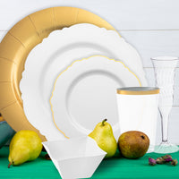 Indoor banquet setting using The To Have And To Hold Package, complete with gold-accented plates and burgundy linens