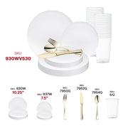 Infuse your special day with an air of sophistication using the Solid White Organic Round Disposable Plastic Wedding Value Set, ideal for formal dinners and upscale celebrations.