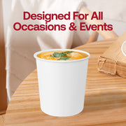 Insulated 16 oz paper soup cups support hot soups and sides at outdoor events while helping maintain serving temperature