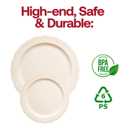Ivory Vintage Round Disposable Plastic Appetizer/Salad Plates (7.5") BPA | Smarty Had A Party