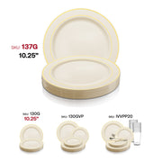 Ivory with Gold Edge Rim Plastic Appetizer/Salad Plates (7.5") SKU | Smarty Had A Party