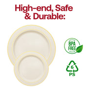 Ivory with Gold Edge Rim Plastic Dinner Plates (10.25") BPA | Smarty Had A Party