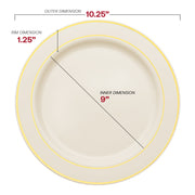 Ivory with Gold Edge Rim Plastic Dinner Plates (10.25") Dimension | Smarty Had A Party