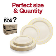 Ivory with Gold Edge Rim Plastic Plates Dinnerware Value Set Quantity | Smarty Had A Party