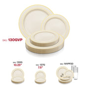 Ivory with Gold Edge Rim Plastic Plates Dinnerware Value Set SKU | Smarty Had A Party
