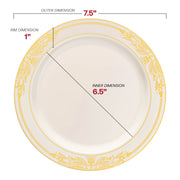 Ivory with Gold Harmony Rim Plastic Appetizer/Salad Plates (7.5") Dimension | Smarty Had A Party