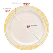 Ivory with Gold Harmony Rim Plastic Dinner Plates (10.25") Dimension | Smarty Had A Party