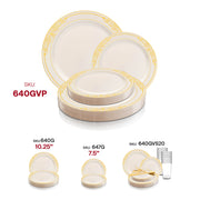 Ivory with Gold Harmony Rim Plastic Dinnerware Value Set SKU | Smarty Had A Party