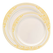 Ivory with Gold Harmony Rim Plastic Dinnerware Value Set Secondary | Smarty Had A Party