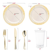 Ivory with Gold Harmony Rim Plastic Wedding Value Set Dimension | Smarty Had A Party