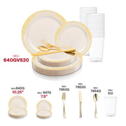 Ivory with Gold Harmony Rim Plastic Wedding Value Set SKU | Smarty Had A Party