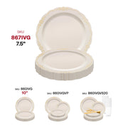 Ivory with Gold Vintage Rim Round Disposable Plastic Appetizer/Salad Plates (7.5") SKU | Smarty Had A Party
