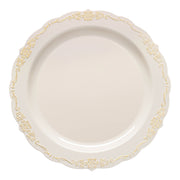Ivory with Gold Vintage Rim Round Disposable Plastic Appetizer/Salad Plates (7.5") Secondary | Smarty Had A Party