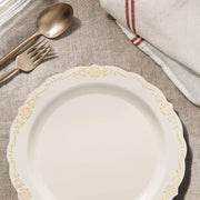 Ivory Plates with Gold Vintage Rims were used to serve formal meals at a golden-hour reception.