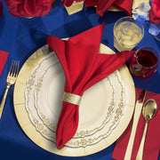 Ivory and gold dinner plates with a vintage rim motif, 10-inch round disposable plastic design, perfect for weddings
