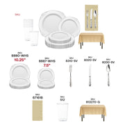 Ivory napkins and gold tablecloths bring warmth to this sleek, silver-accented baby shower tableware.