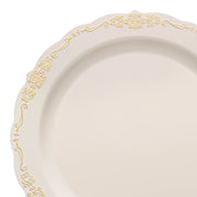 Ivory with Gold Vintage Rim Round Disposable Plastic Dinner Plates