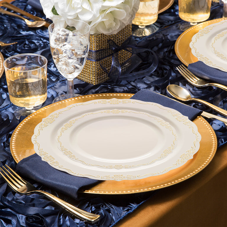 Disposable Dinnerware Set Navy Blue And Gold Dishes Plastic Plate