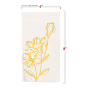 Large 16" x 16" unfolded white dinner napkins with intricate gold floral design, ideal for full meal service