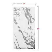 Large 16" x 16" unfolded white paper napkins with silver marble accents, ideal for dinner service and decor