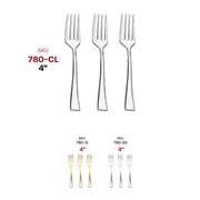 Lightweight yet sturdy clear mini forks, 4 inches, disposable for easy cleanup after serving appetizers or treats