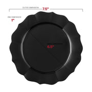 Lotus-style black appetizer plates feature a refined 7.5-inch diameter, ideal for serving light starters and small plates
