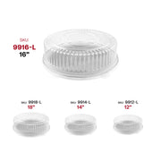 Low-profile 16-inch round tray lids simplify grab-and-go service, letting hosts prep party platters in advance and reveal them fresh