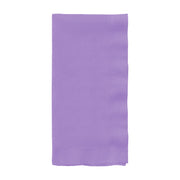 Luscious lavender paper dinner napkins, 16" x 16", soft, absorbent, and durable, adding a touch of elegance to any meal.